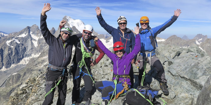 Mynydd members on the summit of Montagne des Agneux