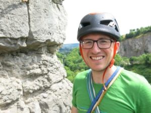 Picture of Treasurer James happy to be climbing on limestone
